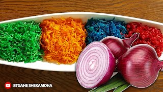 آموزش پياز داغ چيپسي رنگي براي ديزاين غذا -آموزش آشپزی colorful fried onions