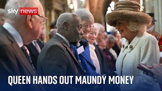 Queen hands out Maundy money to pensioners on behalf of King Charles