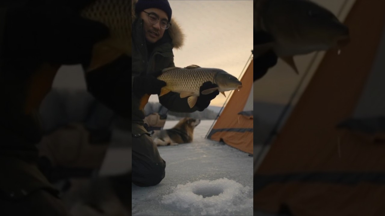 winter carp fishing and camping! #shorts #fishing #carpfishing #camping #catchandcook