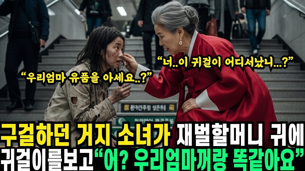 지하철에서 구걸하던 거지소녀가 재벌할머니 귀에 귀걸이를 보고 ”어 우리엄마꺼랑똑같아요”  그러자 할머니는 사진 하나를 꺼내는데