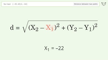 Find the distance between two points p1 (-22,43) and p2 (4,-64): Step-by-Step Video Solution