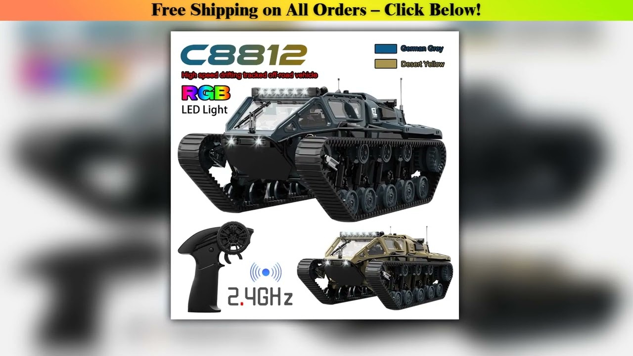 JJRC C8812 LED Light Full Scale Tracked Tank Simulation Model Toy RC Car Model Drift Remote