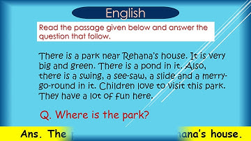 COMPREHENSION | PASSAGE FOR CLASS 1 ENGLISH GRAMMAR FOR CHILDREN