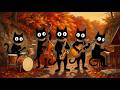 No Stage Needed. Black Cats Golden Autumn Vintage Noir Jazz by an Old Stone Wall