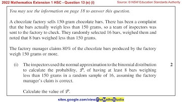 2022 Maths Extension 1 HSC Q13e How to use normal approximations in binomial distribution problem
