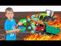 Darius rescues his cars from lava  kidscoco club tractor compilation