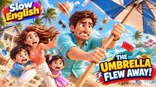 Title:THE UMBRELLA FLEW AWAY! 😱🌊 | Family Beach Adventure | Slow English Story