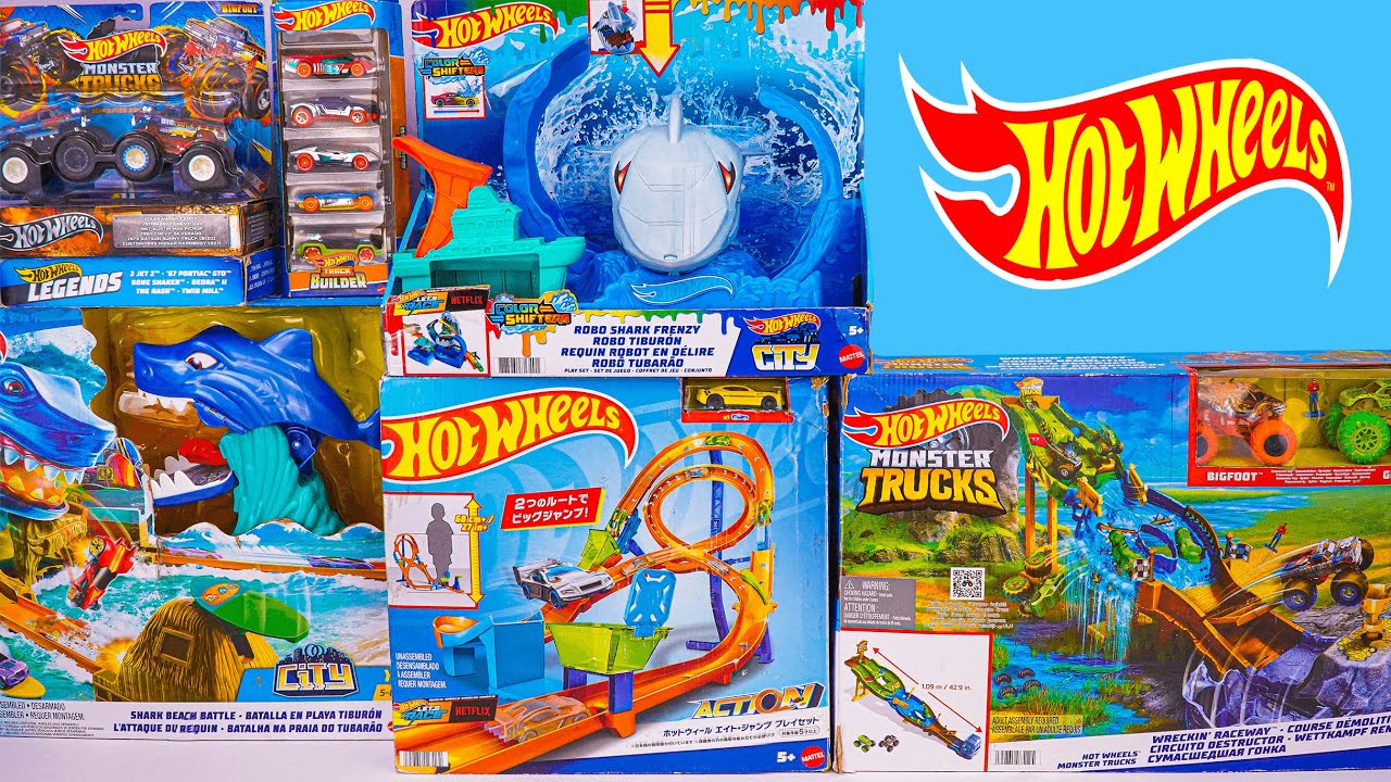 Hot Wheels Monster Truck Coffret Sauts et Cascades avec Rampe de Lancement, 4 Voitures broyées et véhicule aux Roues géantes, Jouet pour Enfant, GVK08 Hot Wheels Monster Truck Coffret Sauts et Cascades avec Rampe de Lancement, 4 Voitures broyées et véhicule aux Roues géantes, Jouet pour Enfant, GVK08