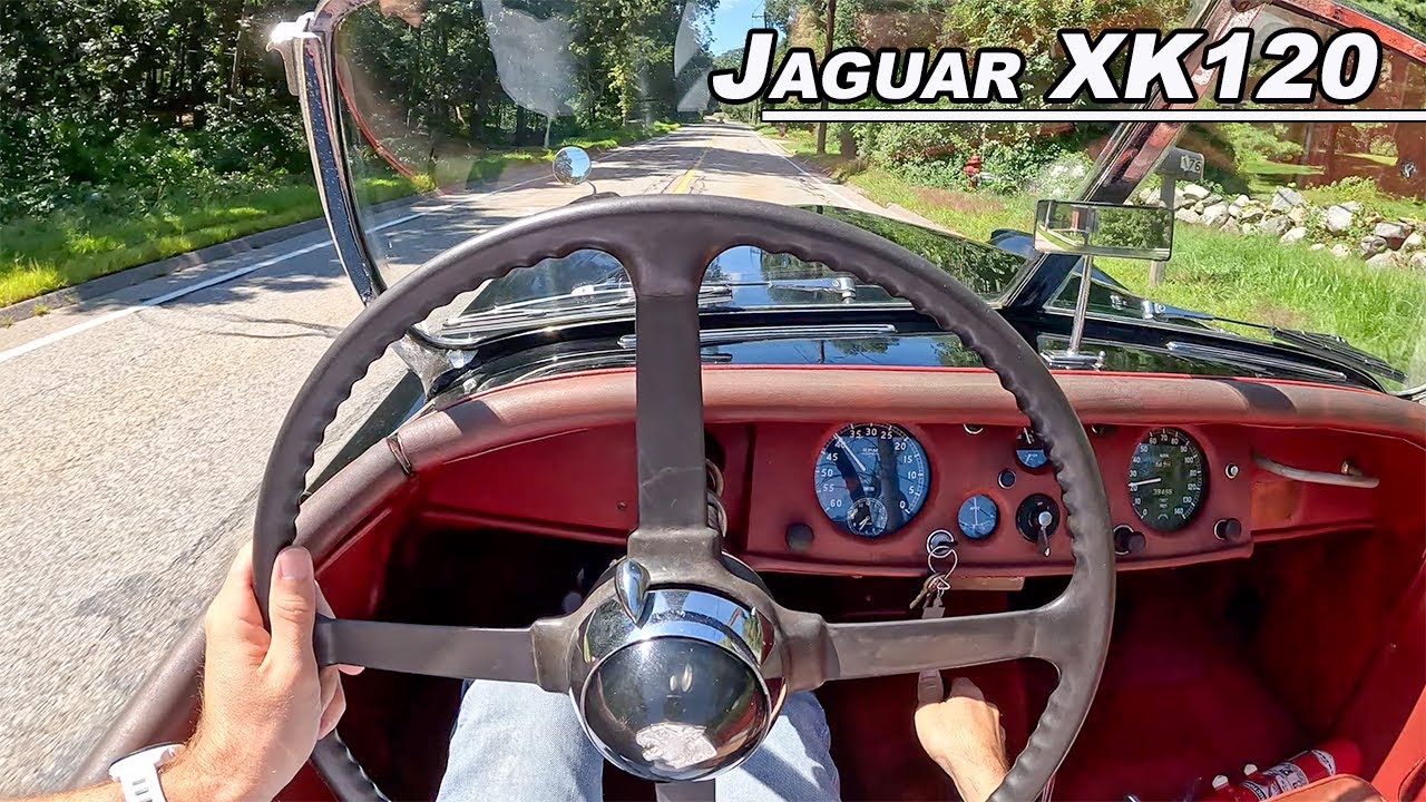 За рулём Jaguar XK120 Roadster 1954 года — лучший звук рядного 6-цилиндрового двигателя! (Бинаура...