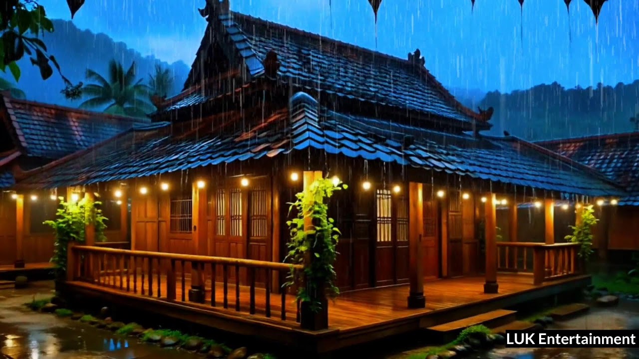 Rain Sounds For Sleeping and Relaxing | Traditional Javanese architectural details visible low light