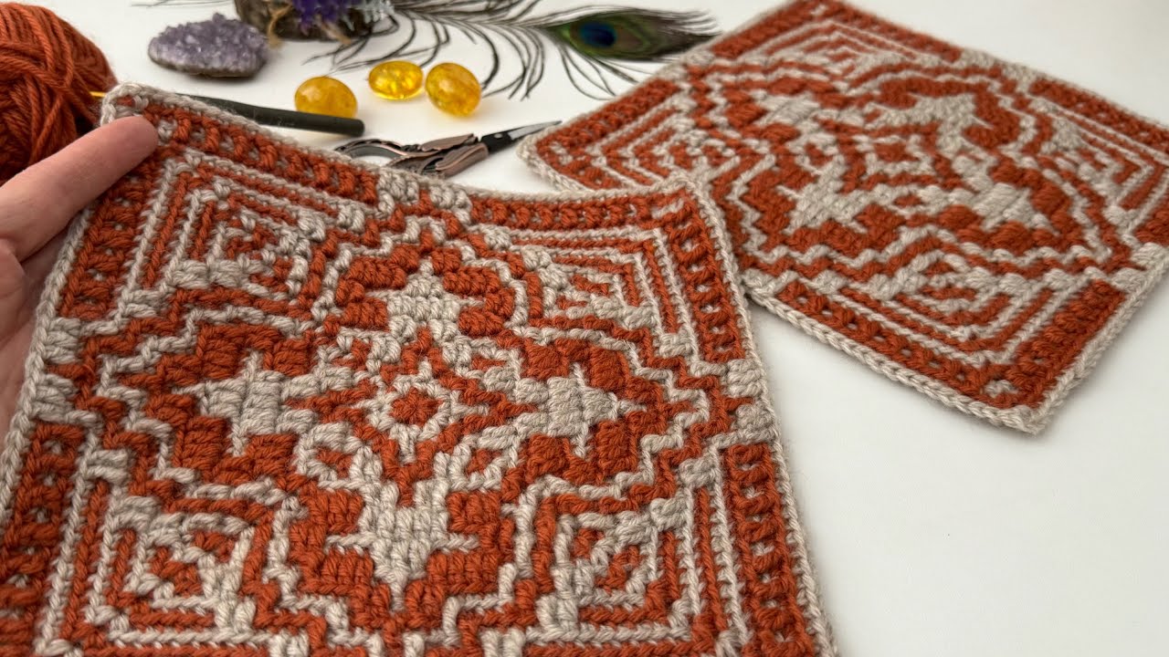 Привлекательный✨Давайте свяжем мозаичный мотив крючком! Добавим красоты нашим вязаным изделиям