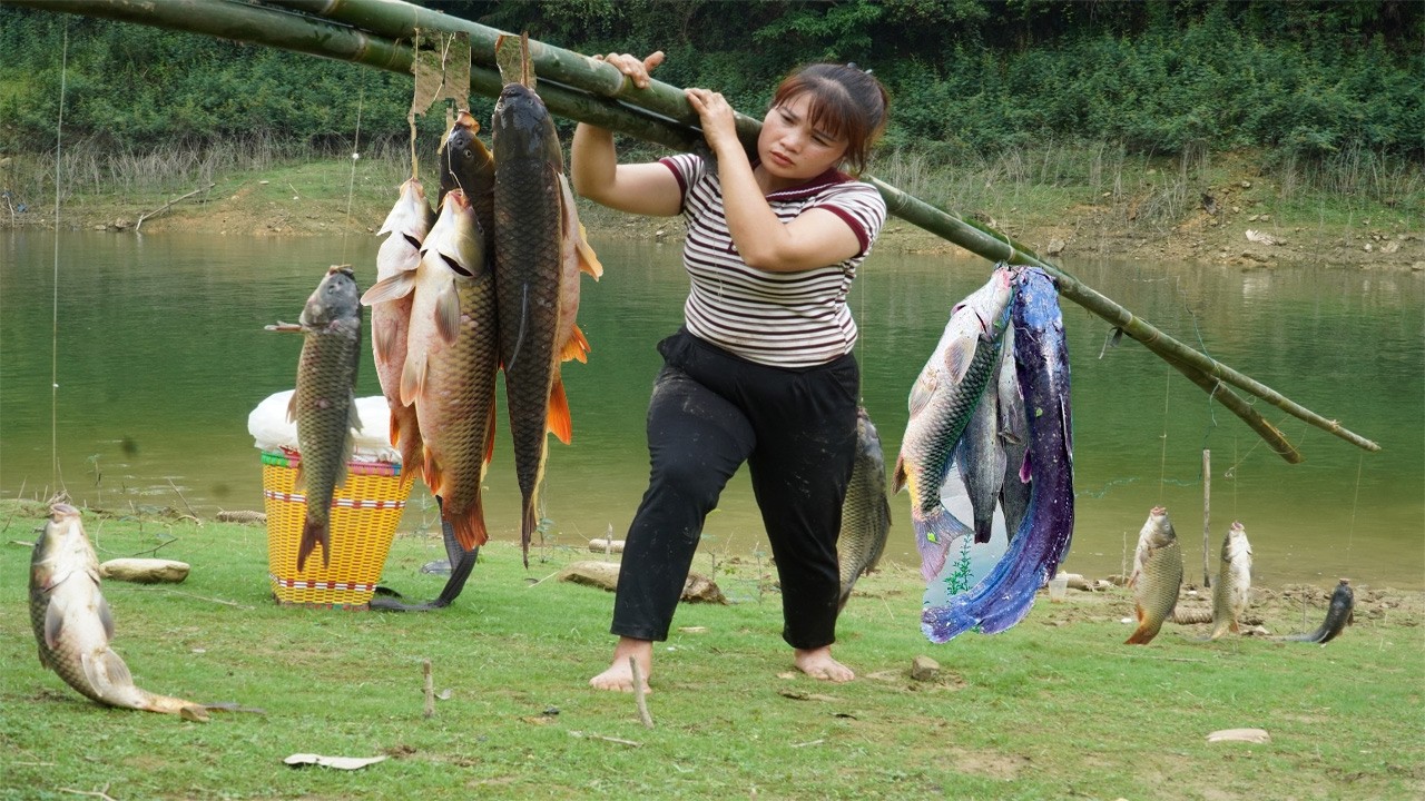 How to catch a giant fish: The clever girl caught a giant fish using a ...