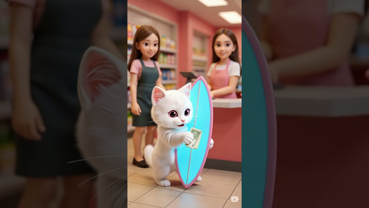 Unique shopping: the cat gets a super cool surfboard! 