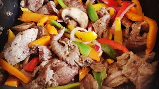Air Fryer Veggies Sirloin Tip with Bell Peppers Mushrooms & Onions Cosori Airfryer Cookbook pg 39