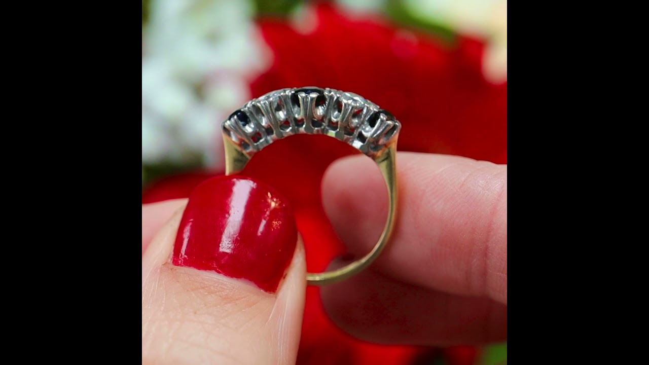 Antique Sapphire & Diamond 18ct Gold Five Stone Ring