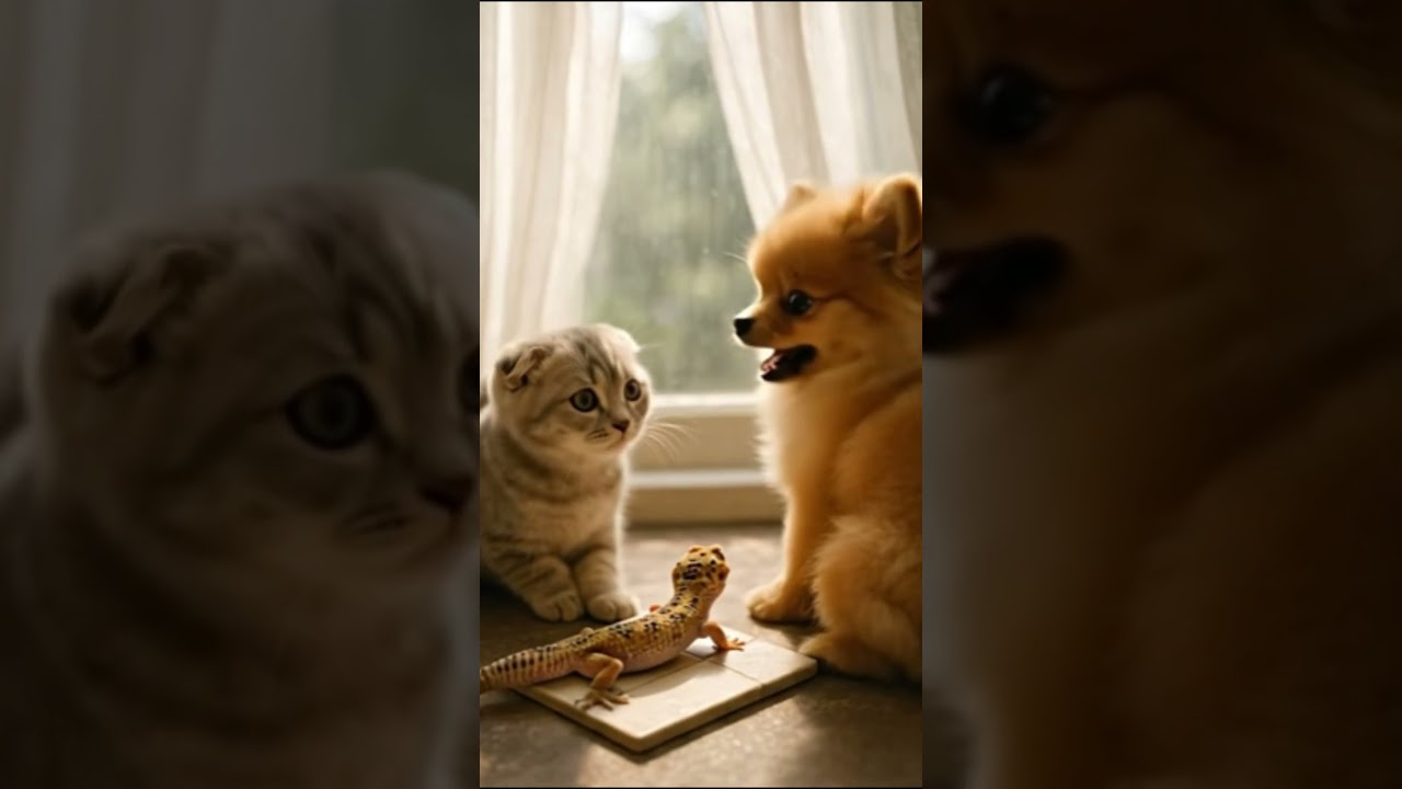 😲 When Puppy & Kitten Meet a Gecko for the First Time! 🐶🐱🦎 