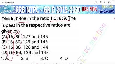 divide Rs 368 in the ratio 1:5:8:9 the rupees in the respective ratios are given by