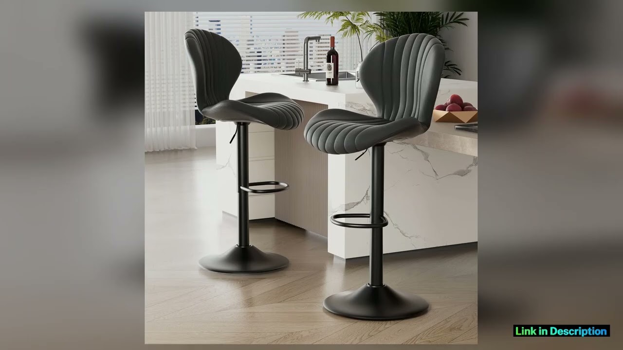 2pcs Bar Chair 360 Rotating Adjustable Height Artificial Leather Upholstered With Backrest
