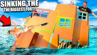 SINKING The BIGGEST 3 Story Floating Box Fort TITANIC!!