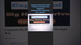🚨 Capgemini is Hiring Frontend Devs in 2025! | Apply 💼 #job #jobsearch #freshers #shorts #trending