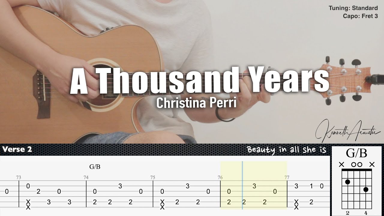 A Thousand Years - Christina Perri | Fingerstyle Guitar | Tab + Chords +  Lyrics - Youtube