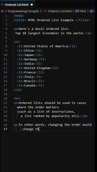 HTML Ordered List. #programming | #html | #orderedlist - YouTube