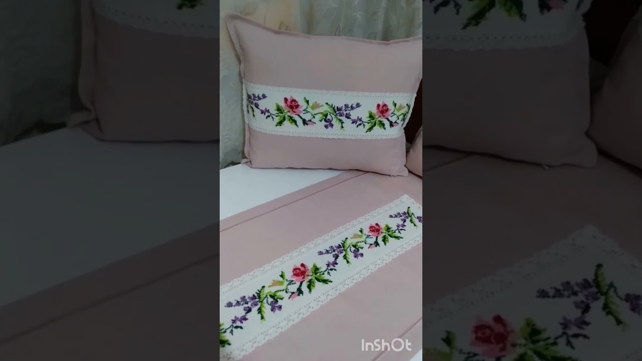 PEMBE GÜLLER RANNIR VE KIRLENT SETİ.#kanaviçe #kanaviçedeğerlendirme #elemeği #embroidery #sewing