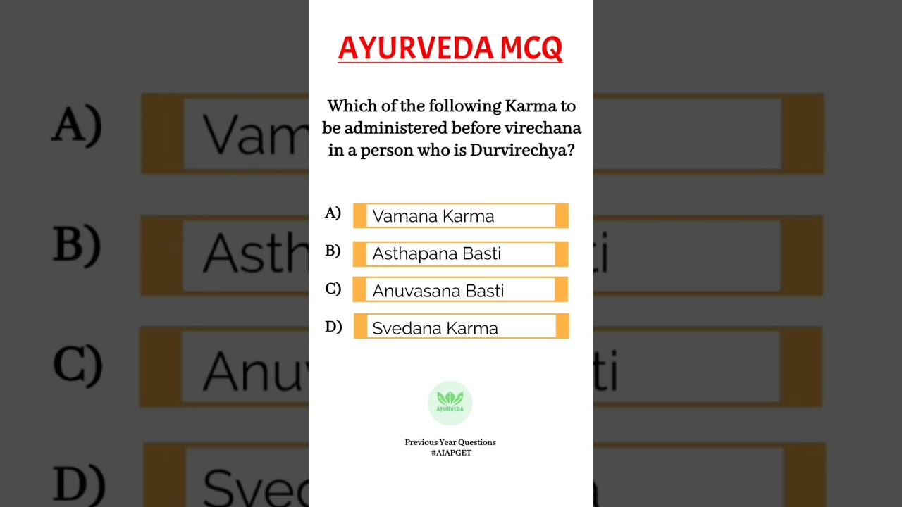 AYURVEDA MCQ | PREVIOUS YEAR QUESTION PAPER 