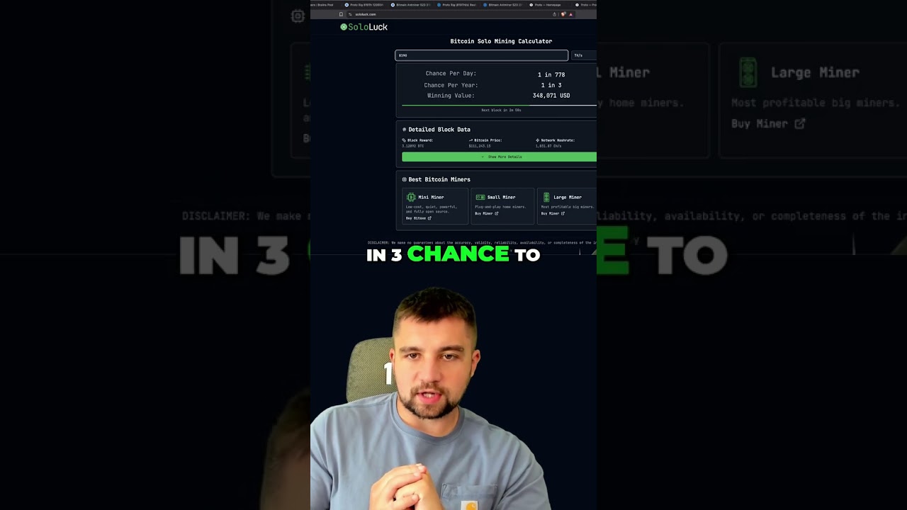 Solo Mine Bitcoin? Crazy Odds & Potential $350K Earnings! #shorts - YouTube