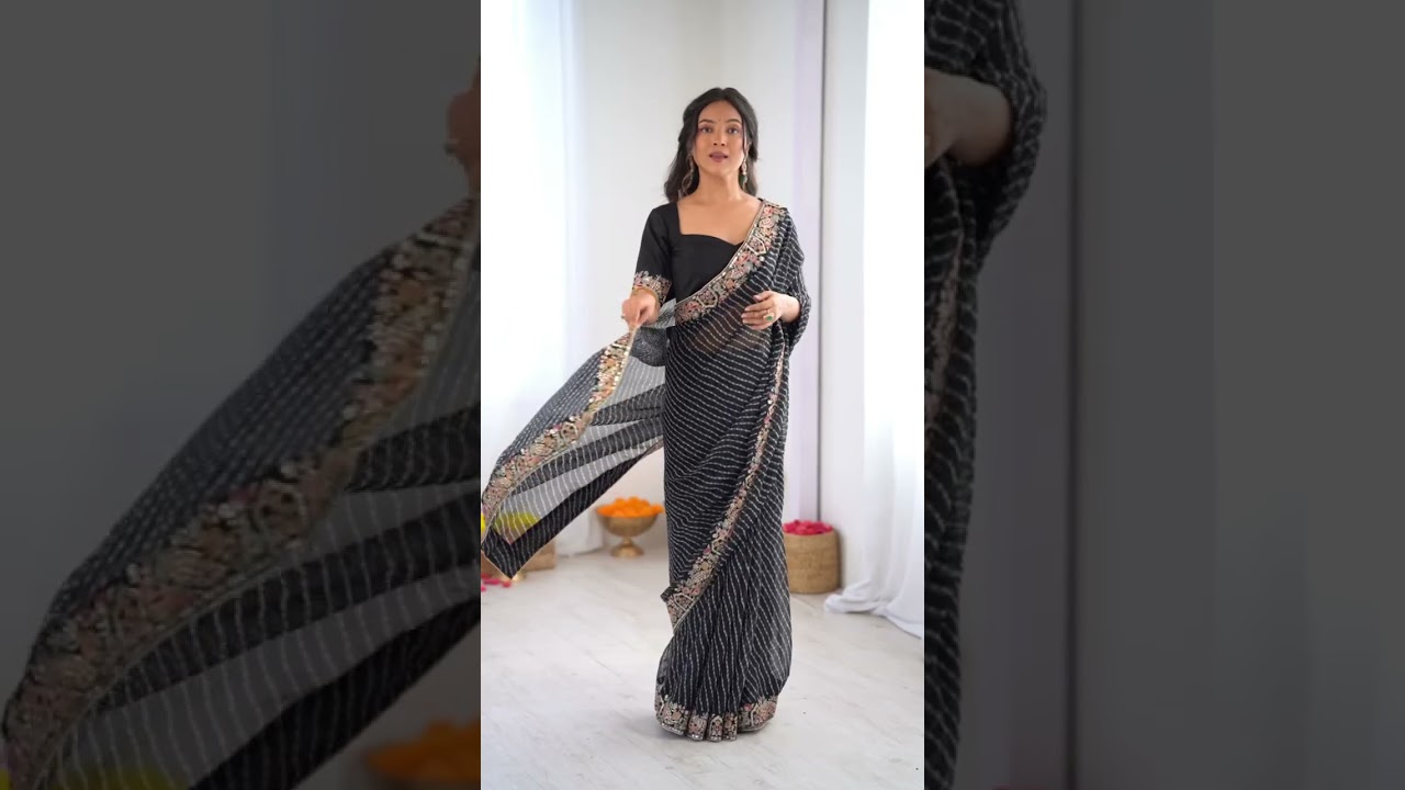 Black Faux Georgette Saree