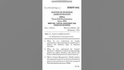 MMPF 002 question paper June 2023  #capitalinvestment #financingdecision #shorts