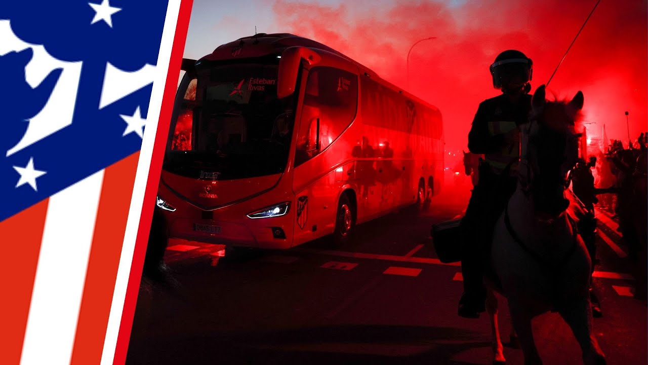 CHAMPIONS LEAGUE | Espectacular ambiente en la llegada del Atlético de Madrid al Metropolitano