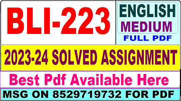 BLI 223 solved assignment 2023-24 || bli 223 solved assignment 2024 in English || ignou bli223 2024