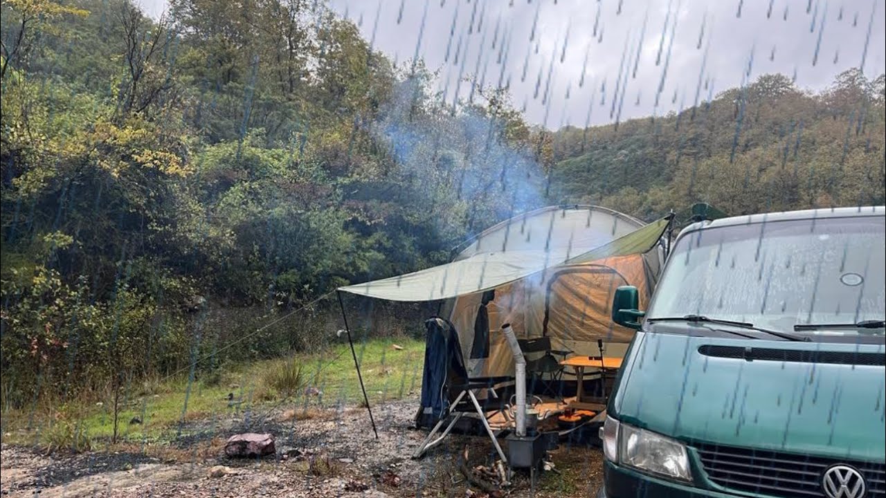 solo camping one night and two days under the heavy rain. YouTube