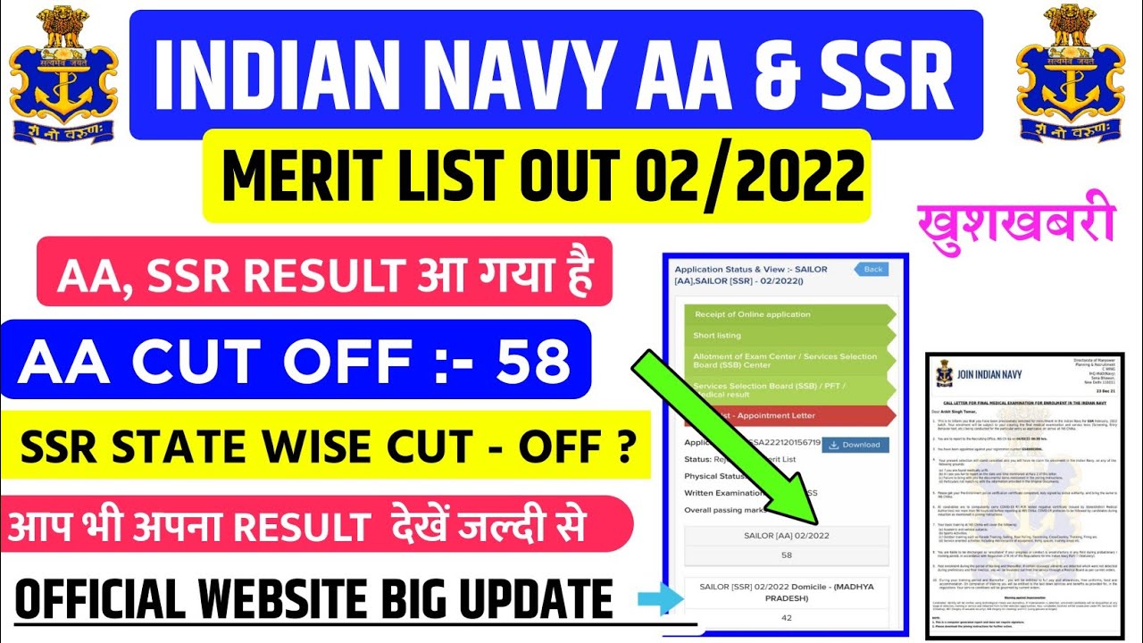 NAVY AA/SSR MERIT LIST OUT,NAVY SSR STATE WISE CUT OFF 02/2022,NAVY SSR/MR FINAL RESULT OUT,