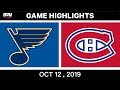 NHL Highlights | Blues vs Canadiens – Oct 12th 2019