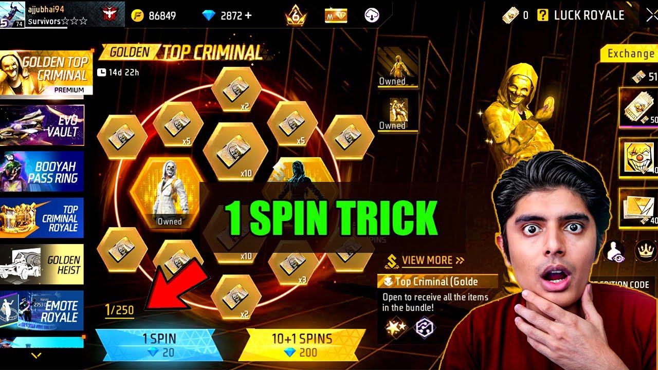 GOLDEN CRIMINAL BUNDEL IN 1 SPIN TRICK 😍 | आपके कितने डायमंड लगेंगे? 