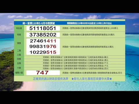 統一發票110年5-6月中獎獎號