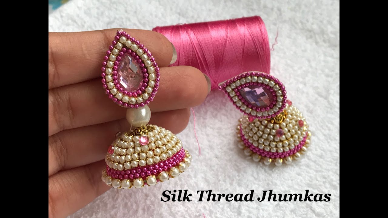 How To Make Silk Thread jhumkas with pearl chain and ball chainPink