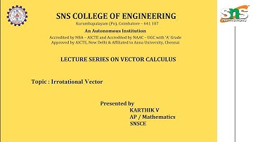 Vector Calculus Lecture Series-3 | Karthik V | SNS Institutions