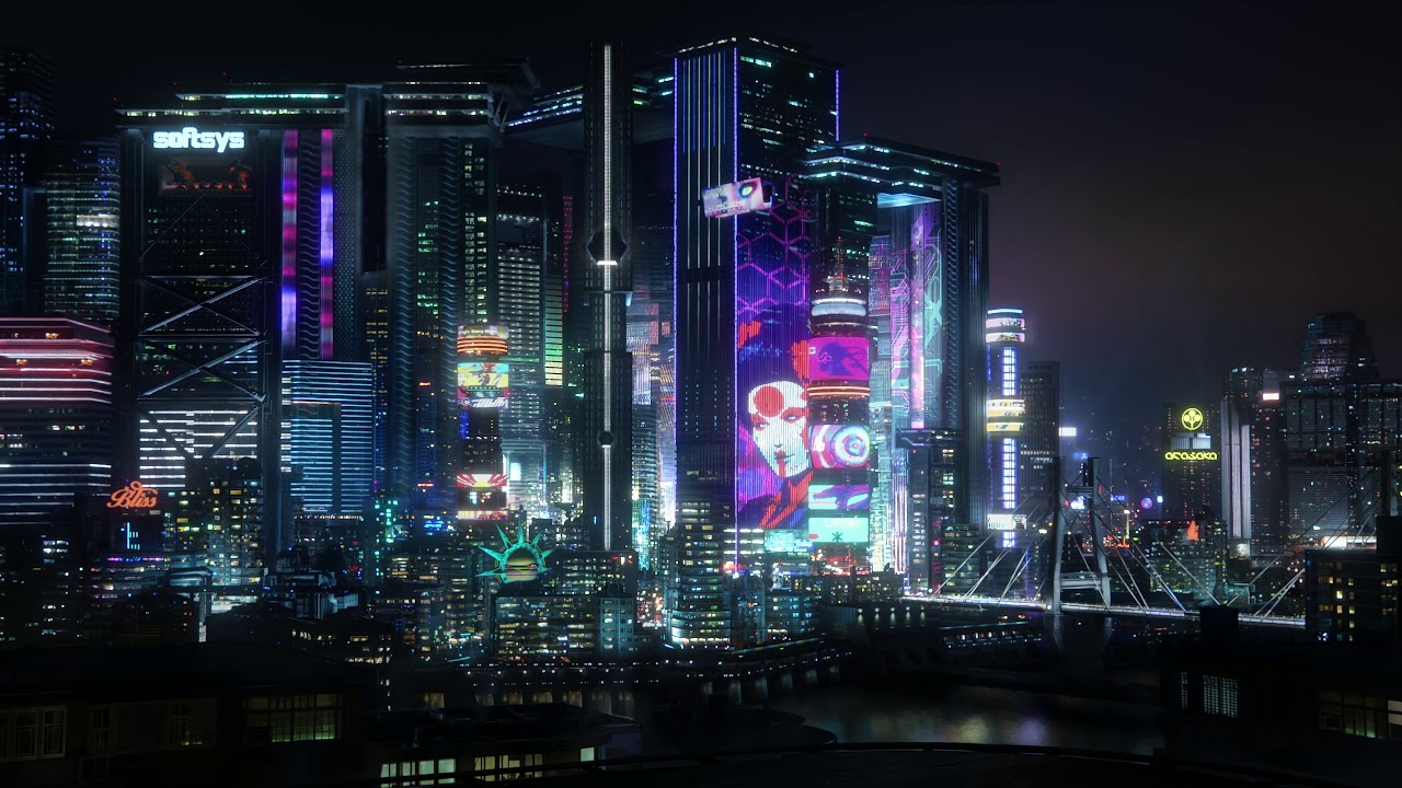 Macbook wallpaper, high resolution, 3d render, 4k, future japan cyberpunk  city, lights, traffic