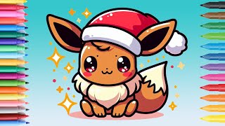 Draw and Color EEVEE | POKEMON KAWAII | CHRISTMAS Drawings for KIDS | DrawArtMania 🎨