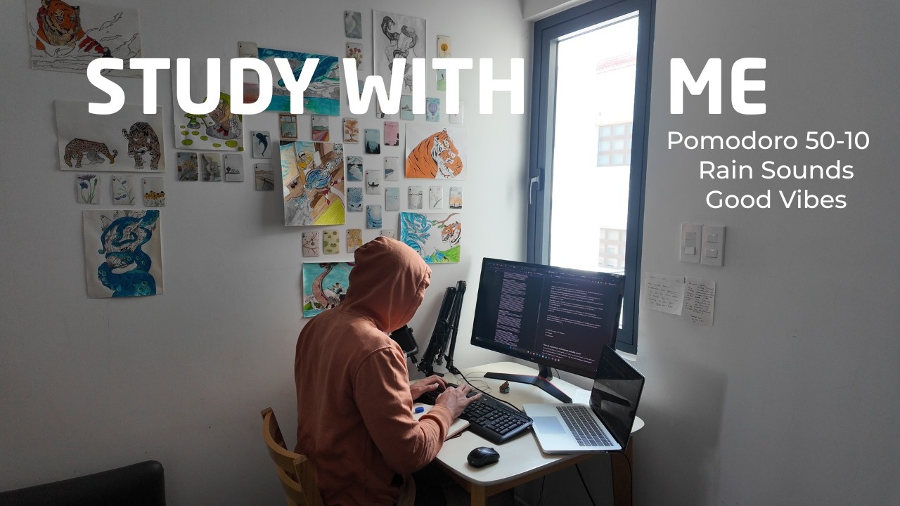 2-Hour Study With Me | Efficient, Rain Sounds, Pomodoro 50-10