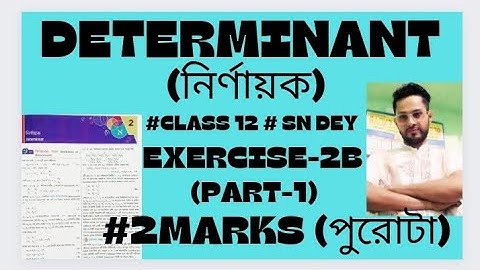 DETERMINANT | নির্ণায়ক | WBCHSE | CLASS 12 | SN DEY | EXERCISE -2B | PART  - 1 | 2 MARKS SOLUTION
