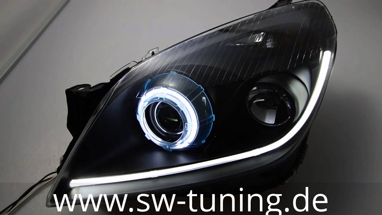 SW-LED Angel Eye Scheinwerfer Black Opel Astra H LED Lighttube SW-Tuning -  YouTube