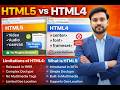 HTML5 vs HTML4 🔥 | Complete Comparison in Hindi | Limitations &amp; Features Explained