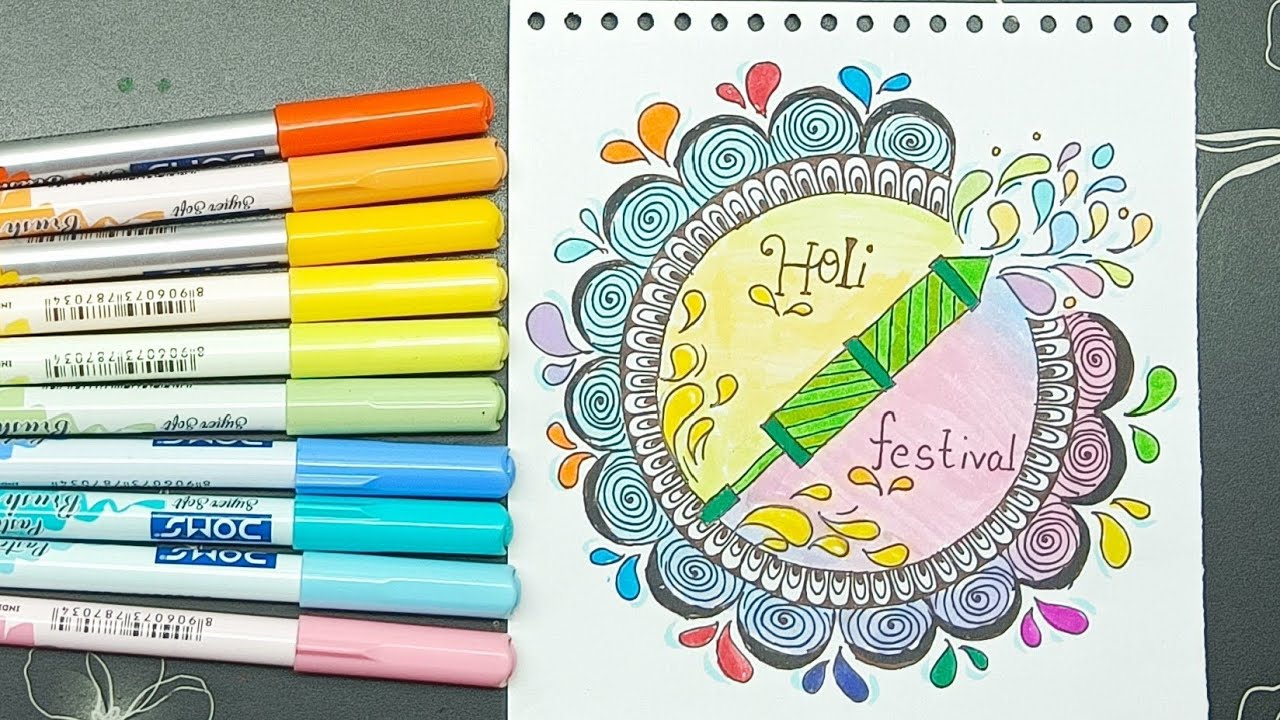 Easy Holi Festival Drawing 🎨 | Colorful Doodle Art for Beginners | Step-by-Step Holi Poster | artist