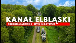 Kanał Elbląski - Pochylnia BUCZYNIEC, rejsy statkiem po trawie | Polska z drona