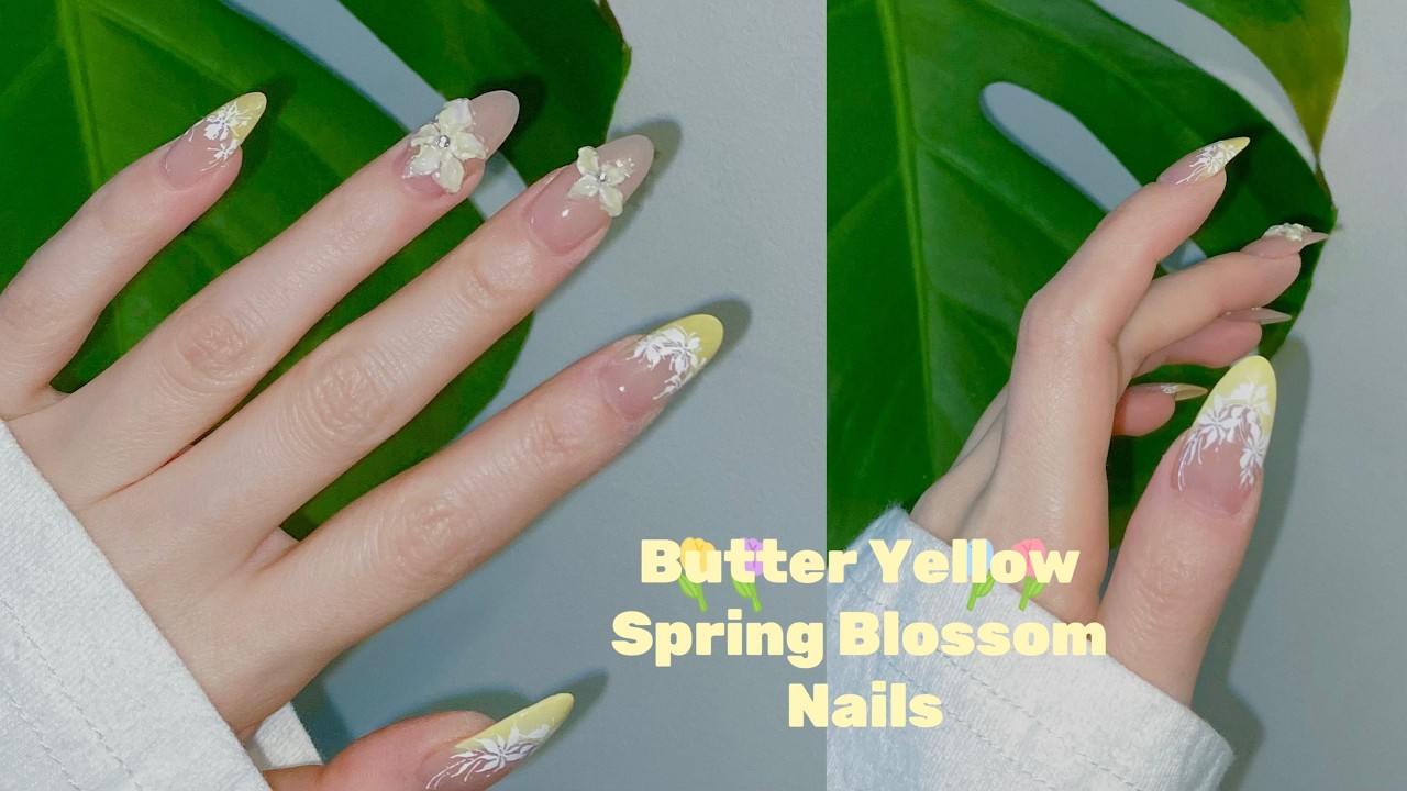 Butter Yellow Spring Blossom Nails 🌸 | Self Nails | Relaxing Step-by-Step Nail Art