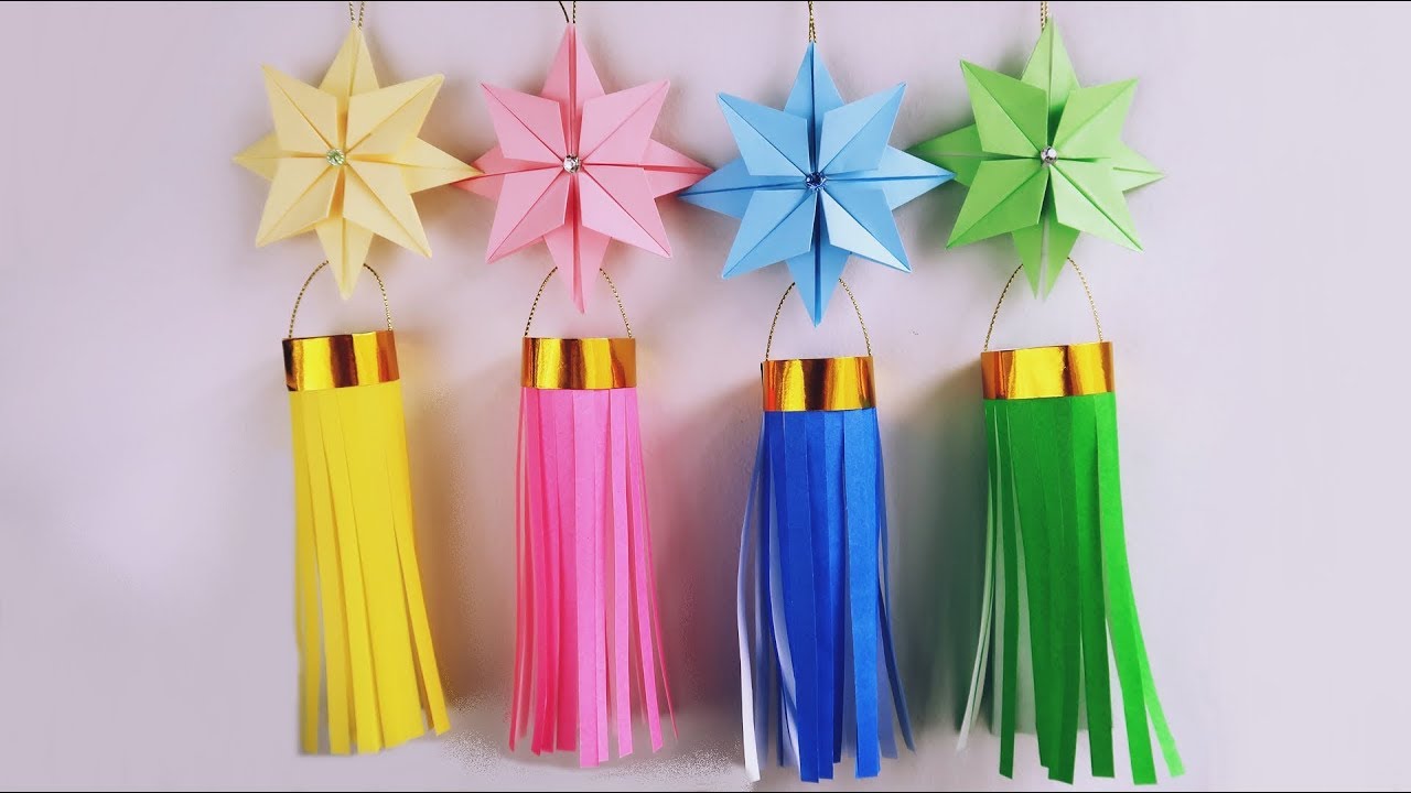 七夕飾り 折り紙 吹き流し 作り方 星飾りでおしゃれ 音声解説 Origami Star Decorations Idea Easy Tutorial Balalaika 折り紙モンスター